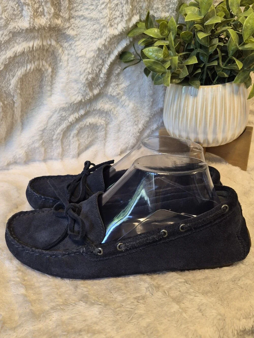 J. Crew Suede Driving Moccasins Loafers Navy Blue Slip On Flats Women's Size 8